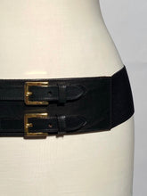 1980s Thick Black Leather Belt Snap Back Elastic Closure