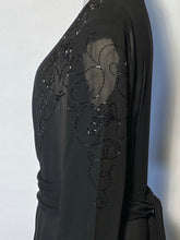 Late 1930s Shear Black Beaded Overlay VNeck Front Tie Back Sz 44