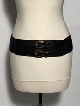 1980s Thick Black Leather Belt Snap Back Elastic Closure