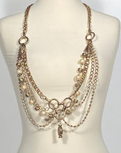 Heavy Goldtone & Pearl Colored Embossed Spacers 4 Layered Chain Belt