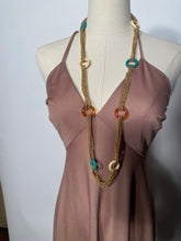 Multi Strand Circular Colored Accent Triple Chain Long Necklace