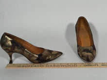 1950s Gold Earthtone Browns Floral Metallic Woven DeLiso Debs Designed by Paulter Heels Sz 5.5