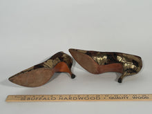 1950s Gold Earthtone Browns Floral Metallic Woven DeLiso Debs Designed by Paulter Heels Sz 5.5