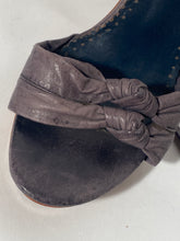 Blue Chandler Navy Leather 1970s Wood Platform Spike Heels