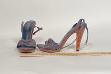 Blue Chandler Navy Leather 1970s Wood Platform Spike Heels