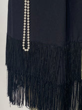 Vintage Black Fringe Shift Flapper Style Dress Costume With Pearls