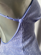 1970s Purple Criss Cross Back Slit Front  Ribbed Terrycloth Maxi Dress