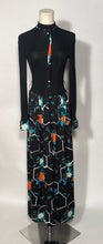 Vintage Italian Black Floral 1970s Maxi Dress No Belt