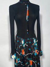Vintage Italian Black Floral 1970s Maxi Dress No Belt