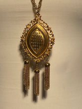 1970s Long Tassel Necklace Gold Tone Colored Medallion By Lisner