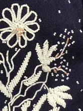 1960s Navy Blue Embe Lambs Wool Hand Beaded Cardigan Size 38