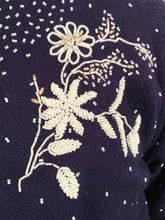 1960s Navy Blue Embe Lambs Wool Hand Beaded Cardigan Size 38