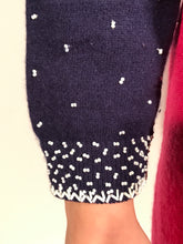 1960s Navy Blue Embe Lambs Wool Hand Beaded Cardigan Size 38