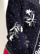 1960s Navy Blue Embe Lambs Wool Hand Beaded Cardigan Size 38