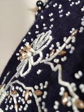 1960s Navy Blue Embe Lambs Wool Hand Beaded Cardigan Size 38
