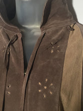 Perforated  Mexican Leather Suede Two Tone Color Block Cape Poncho Hippie Chic