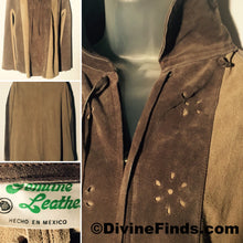Perforated  Mexican Leather Suede Two Tone Color Block Cape Poncho Hippie Chic