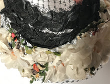 Black Floral Straw Track Easter Hat Black Netting Top