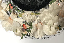 Black Floral Straw Track Easter Hat Black Netting Top