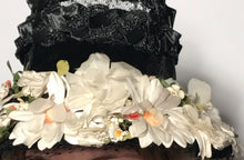 Black Floral Straw Track Easter Hat Black Netting Top