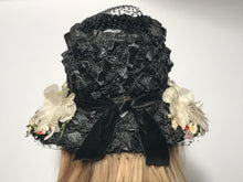 Black Floral Straw Track Easter Hat Black Netting Top