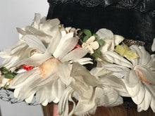 Black Floral Straw Track Easter Hat Black Netting Top