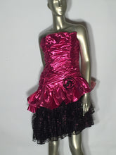 Night Moves 1980s Pink Metallic Strapless Lace Prom Party Dress Jr 13/14