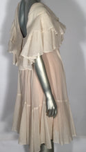 1970's Helft's Layered Ruffled Off Shoulder Rose Bud Front Dress