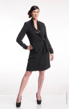 Dana Buchman 1980s Black Wrap Dress With Bugle Beaded Collar and Cuff