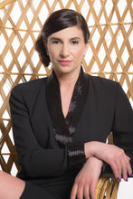 Dana Buchman 1980s Black Wrap Dress With Bugle Beaded Collar and Cuff