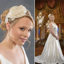 Vintage Wedding Lace Floral Fabric Petal Headband With Crystal & Pearls
