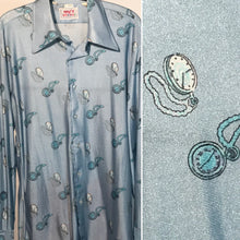 1970s Mens Powder Blue Pocket Watch Disco Shirt Size Large RENTAL
