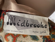 Midbrooke 60s Tapestry Coat Mod Colorful Pattern Double Breasted Belted Back XS