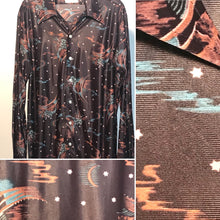 1970s Brown Moon & Star Mens Disco Shirt Size Large RENTAL L