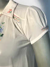 Vintage 1950s Peasant Top Bohemian Blouse Hand Embroidered Silk Crepe