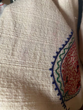 1970s Floral Embroidered Indian 100% Cotton Hippie Hooded Pull Over  Tunic XS