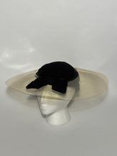 1940s Rare Black Vintage Velvet Vinyl Cartwheel Hat Size 22.5