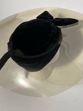 1940s Rare Black Vintage Velvet Vinyl Cartwheel Hat Size 22.5