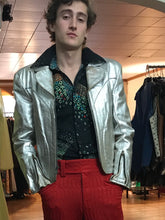 Early 1970s Men's Rocker Silver Metallic Leather Jacket Size Small