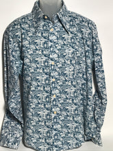Vintage 1970s Blue Pop Art Men's Disco Shirt Extra Large RENTAL XL936