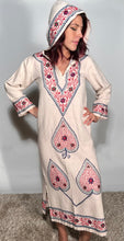 1970s Floral Embroidered Indian 100% Cotton Hippie Hooded Pull Over  Tunic XS