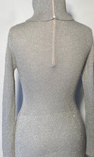 Bargello 1970s Silver Metallic High Turtleneck Cable Knit Maxi Dress