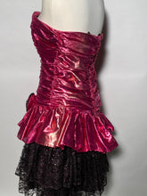 Night Moves 1980s Pink Metallic Strapless Lace Prom Party Dress Jr 13/14