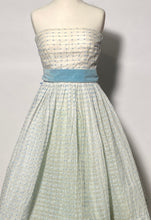 1950s Blue Swiss Polka Dot Full Skirted Halter Prom Dress Size Extra Small