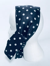 Vintage Blue White Polka Dot Long Floral Head Scarf