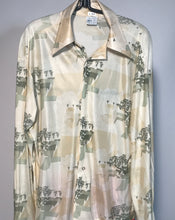 1970s Kmart Green Abstract Men's Disco Shirt Size Large