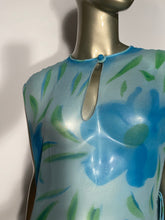 Vintage 1970s Blue Floral Shear Overlay Resort Coverup