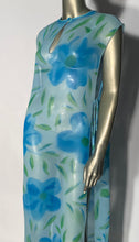 Vintage 1970s Blue Floral Shear Overlay Resort Coverup