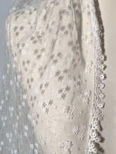 Vintage Pearl Beaded Veil Topper & Long 92" Embroidered Lace Train