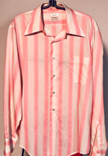 Men's Disco 1970s Pink & White Striped Button Down Shirt Size Medium RENTAL